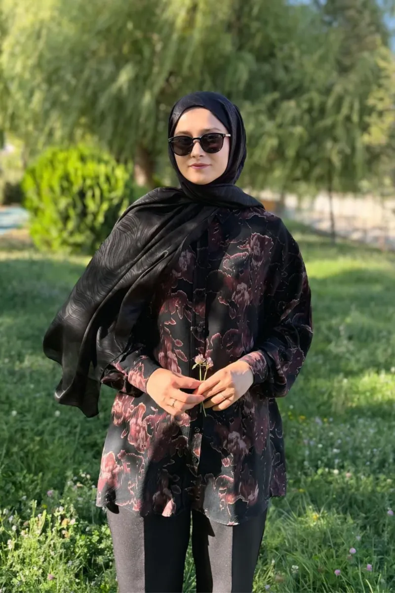 Siyah Su Yolu Lyocell Bambu Jakar Şal