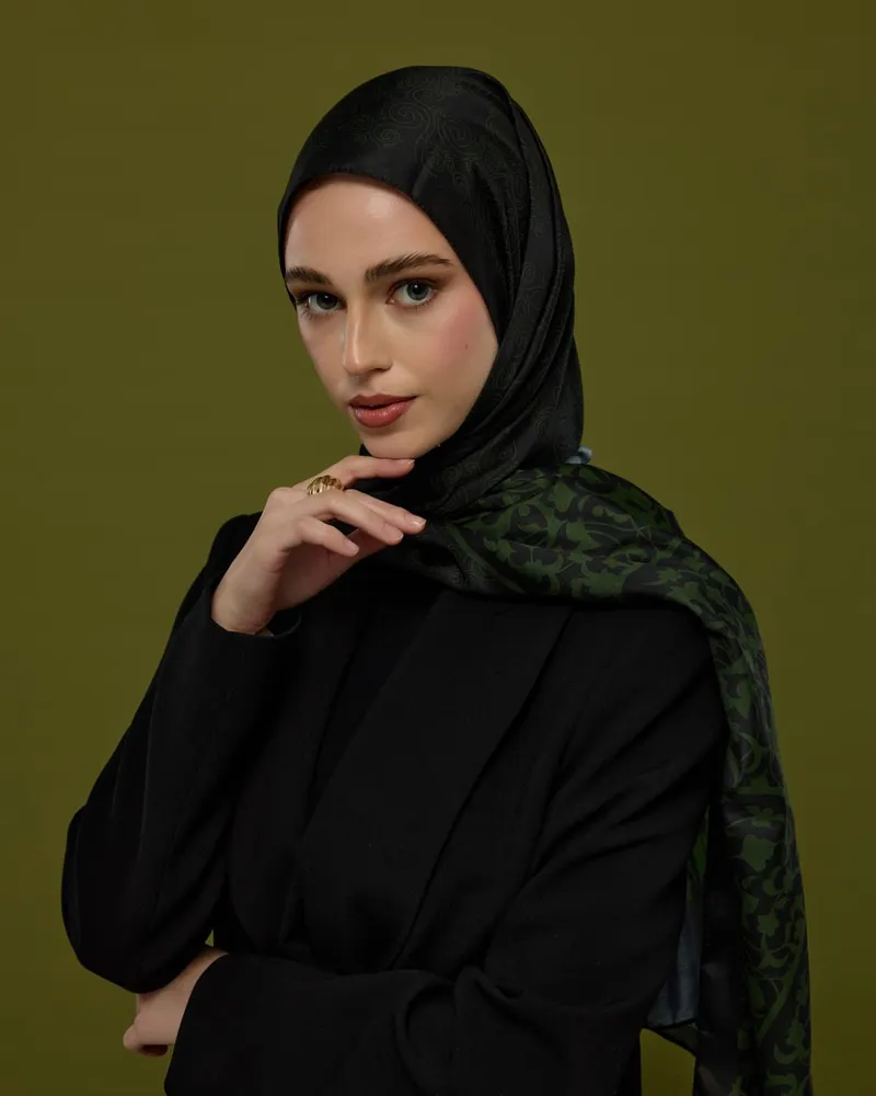 Siyah & Zeytin Saraylı Desen Şal - 73