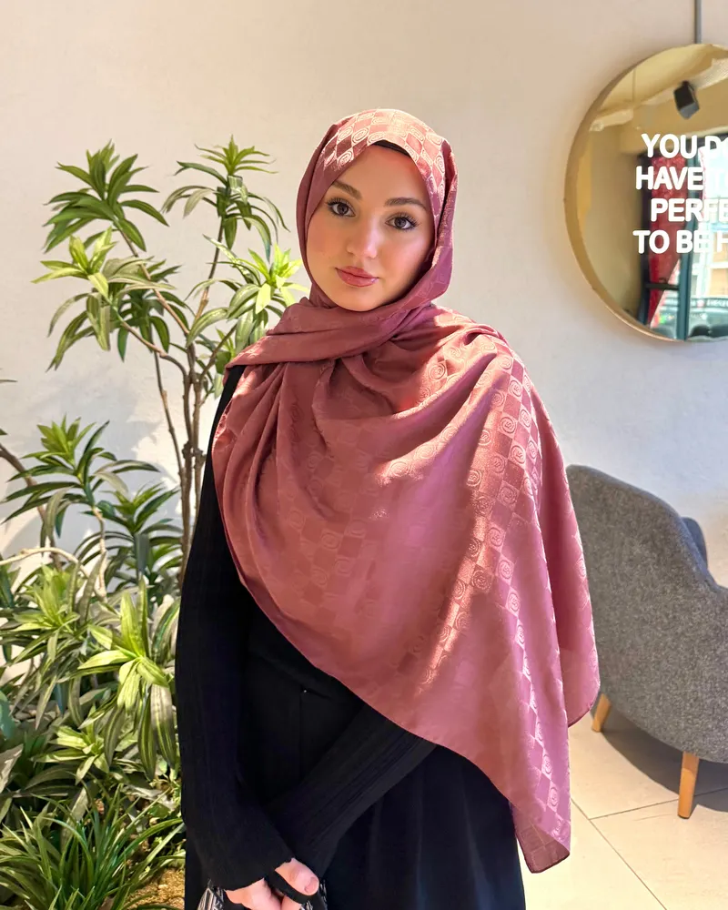 Soft Pembe Damier Desen Jakar Şal
