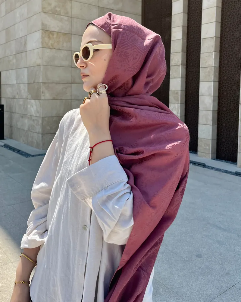 Soft Pembe Lavin Desen Jakar Şal