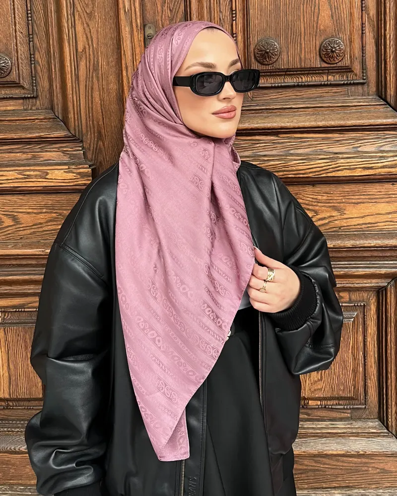 Soft Pembe Şerit Desen Jakar Şal