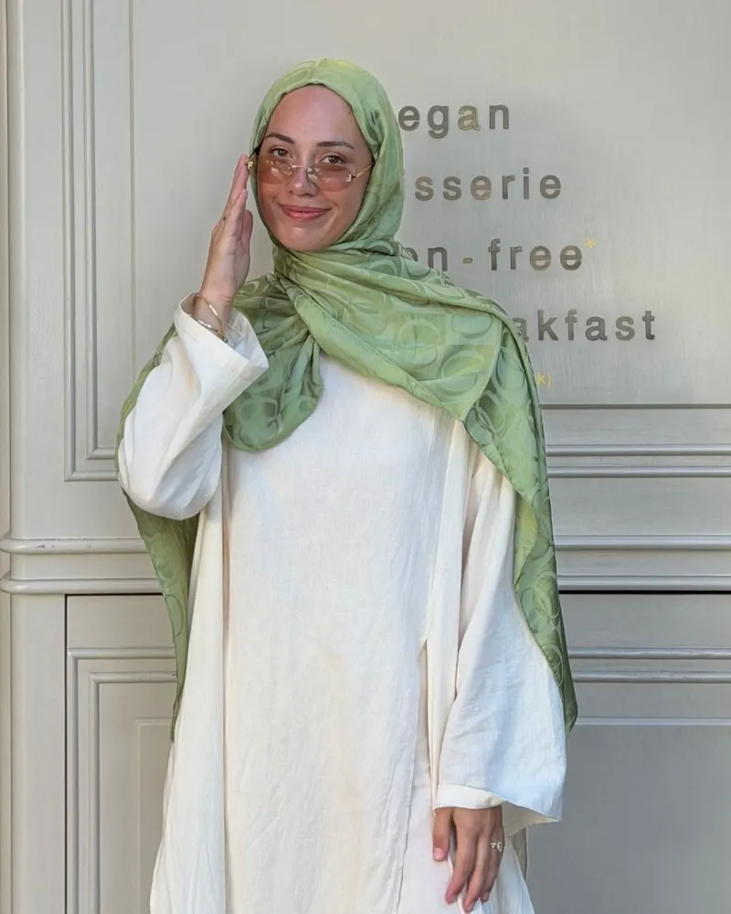 Soft Yeşil Imannoor Büyük Dama Desen Pamuk Jakar Şal