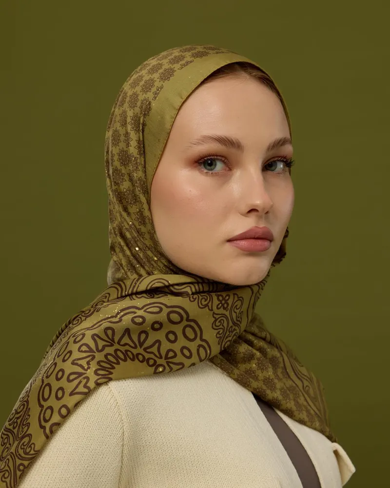 Susam Işıltısı & Kavrulmuş Kahve Bala Hatun Desen Şal - 42