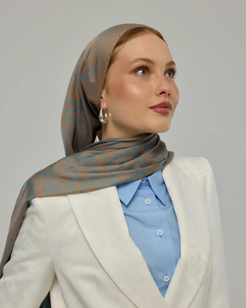 Tarçın Dumanı & Çakıl Mavisi Harem Rüyası Desen Şal - 52
