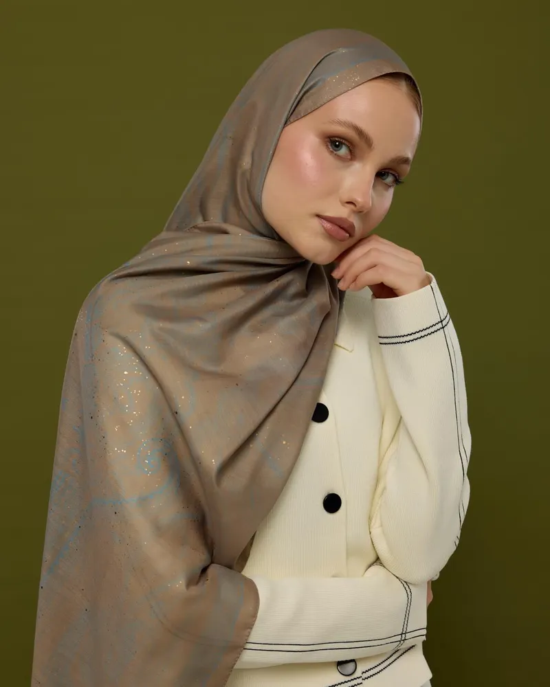 Tarçın Dumanı & Çakıl Mavisi Hürrem Desen Şal - 52