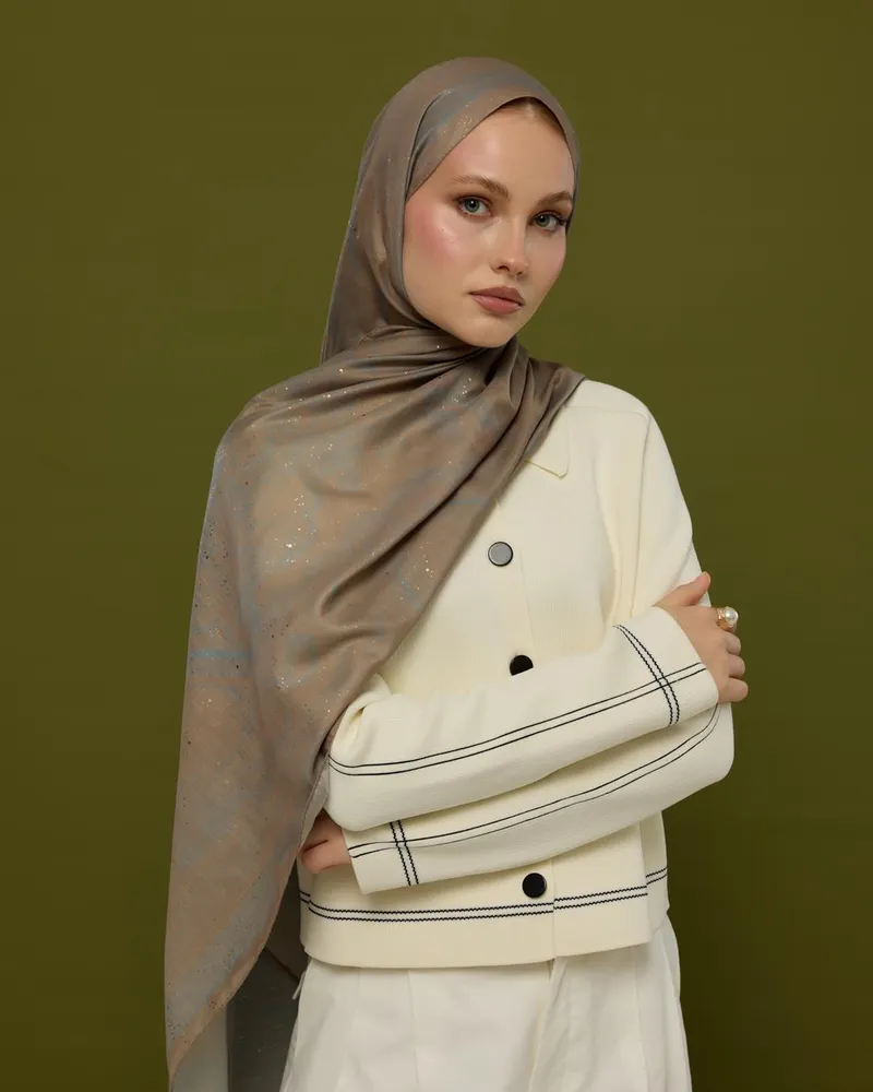 Tarçın Dumanı & Çakıl Mavisi Hürrem Desen Şal - 52