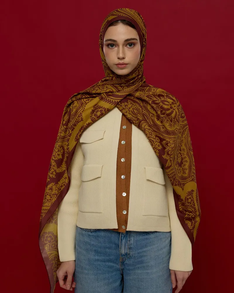 Tarçın Rüzgarı & Saf Altın Sultani Desen Şal - 31