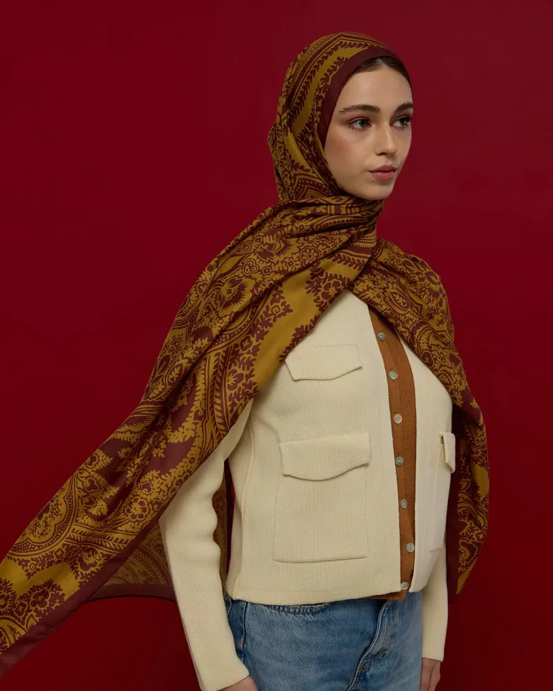 Tarçın Rüzgarı & Saf Altın Sultani Desen Şal - 31