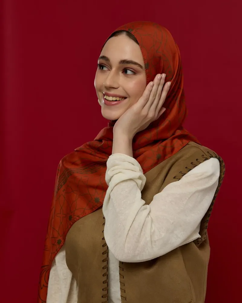 Tarçin & Zeytin Kabuğu Efsunlu Desen Şal - 18