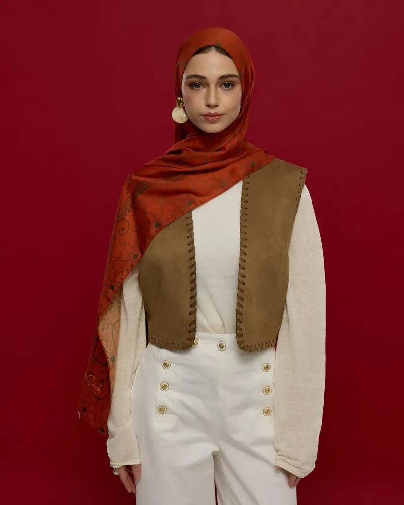 Tarçin & Zeytin Kabuğu Efsunlu Desen Şal - 18
