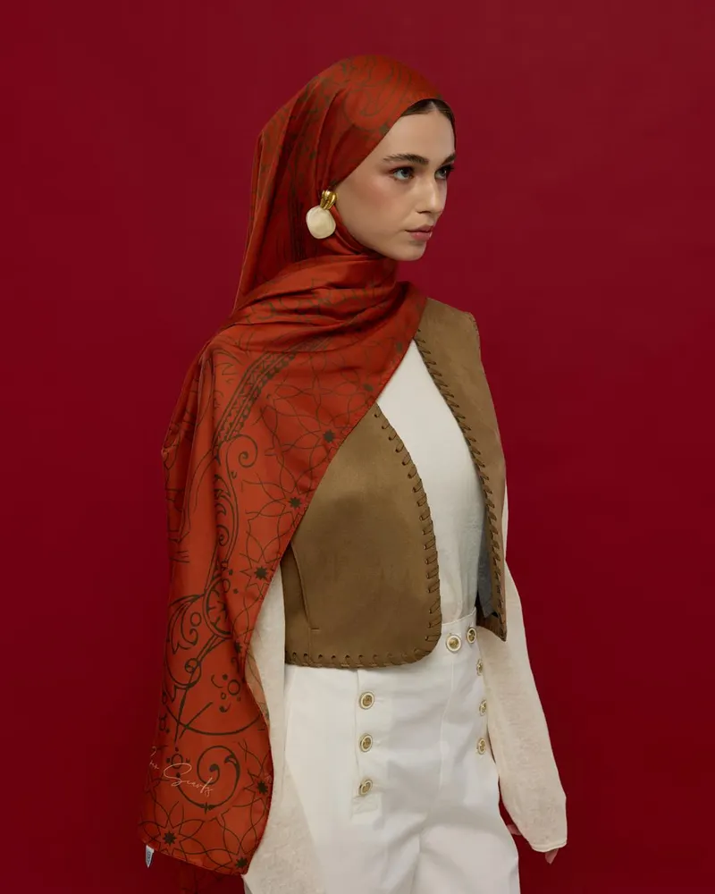 Tarçin & Zeytin Kabuğu Efsunlu Desen Şal - 18