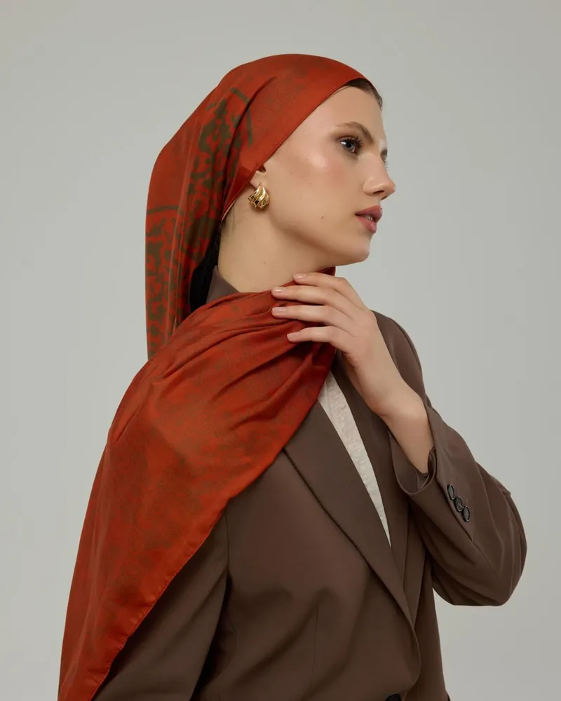 Tarçin & Zeytin Kabuğu Saraylı Desen Şal - 18