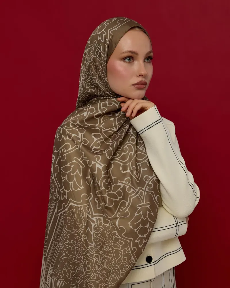 Toprak & Krem Fısıltı Harem Rüyası Desen Şal - 15