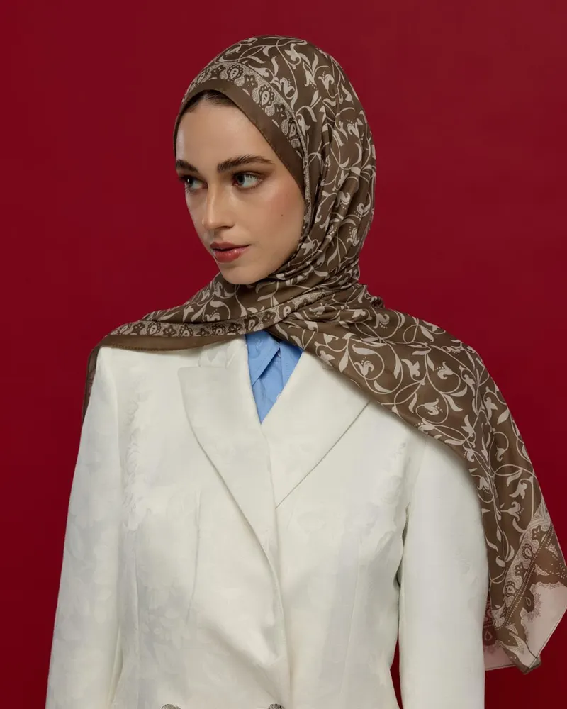Toprak & Krem Fısıltı Lale Bahçesi Desen Şal - 15