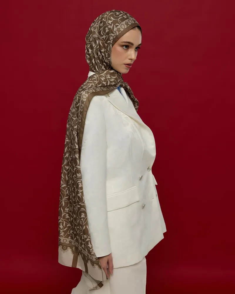 Toprak & Krem Fısıltı Lale Bahçesi Desen Şal - 15