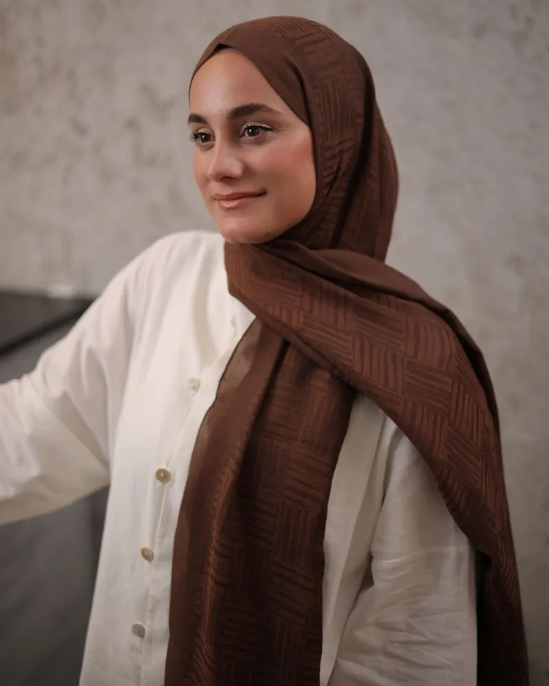 Tozlu Kahve Imannoor Ritim Desen Pamuk Jakar Şal