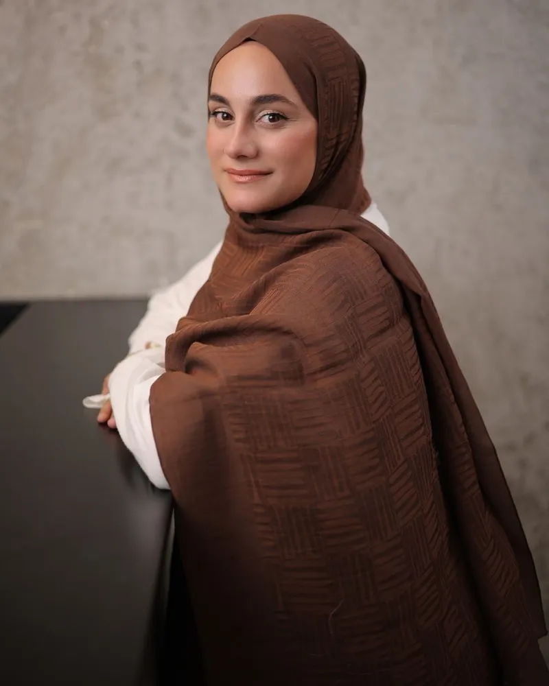 Tozlu Kahve Imannoor Ritim Desen Pamuk Jakar Şal