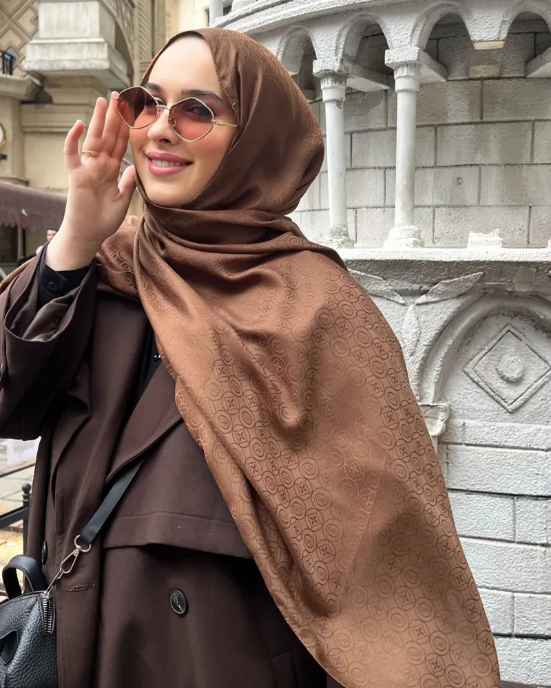 Tozlu Kahve Luxe Desen Jakar Şal