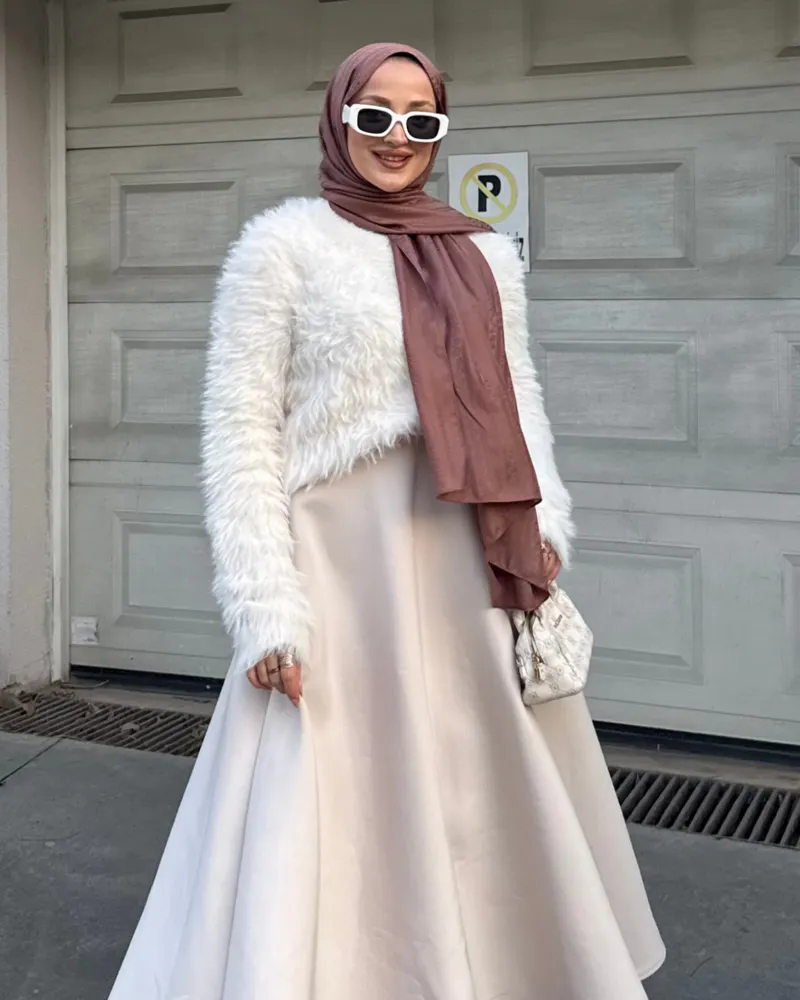 Tozlu Kahve Şerit Desen Jakar Şal · görsel 2
