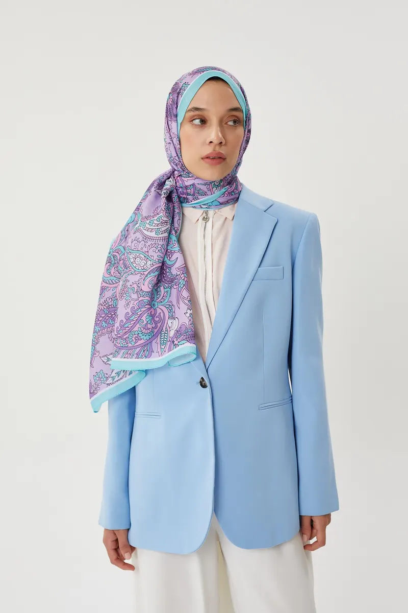 Turkuaz & Lila Retro Desen Şal · görsel 2