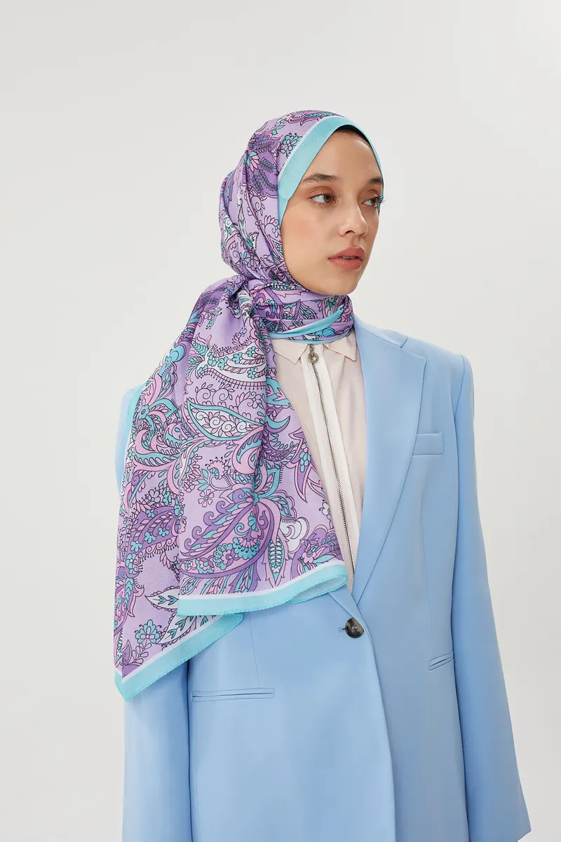 Turkuaz & Lila Retro Desen Şal · görsel 3