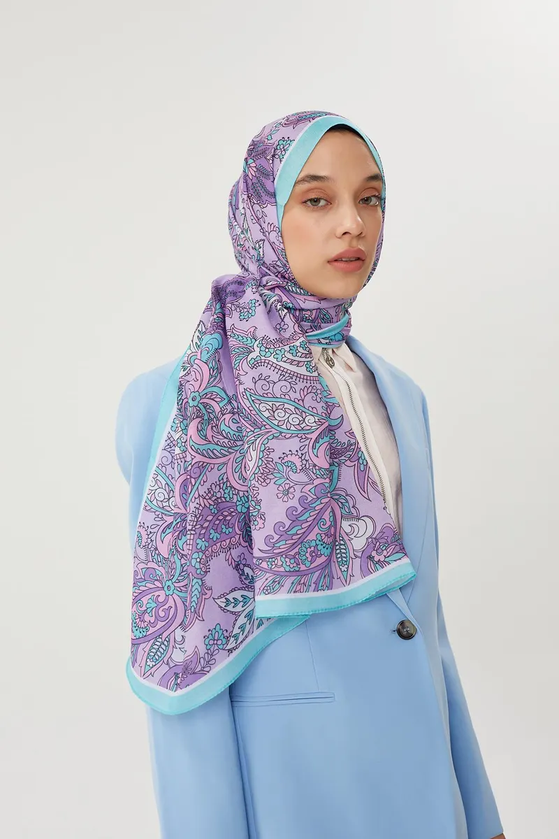 Turkuaz & Lila Retro Desen Şal · görsel 4