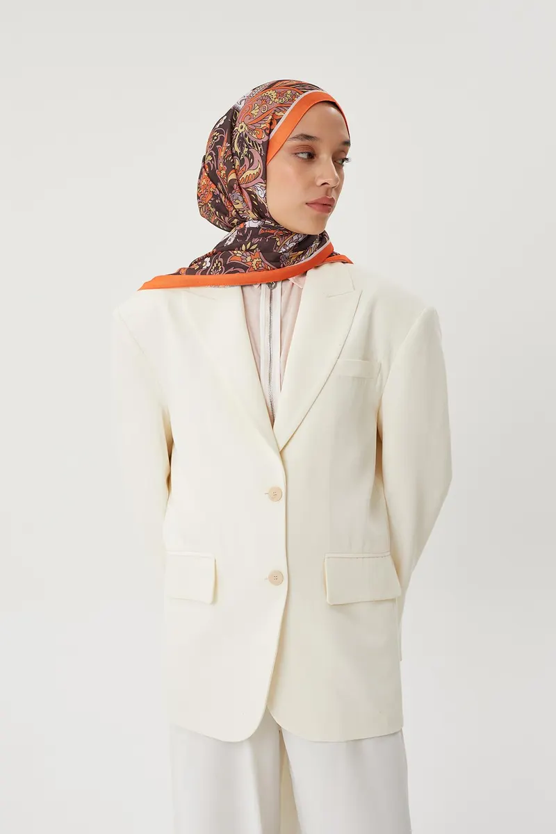 Turuncu & Acı Kahve Retro Desen Şal