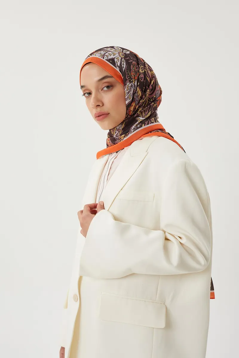 Turuncu & Acı Kahve Retro Desen Şal · görsel 3