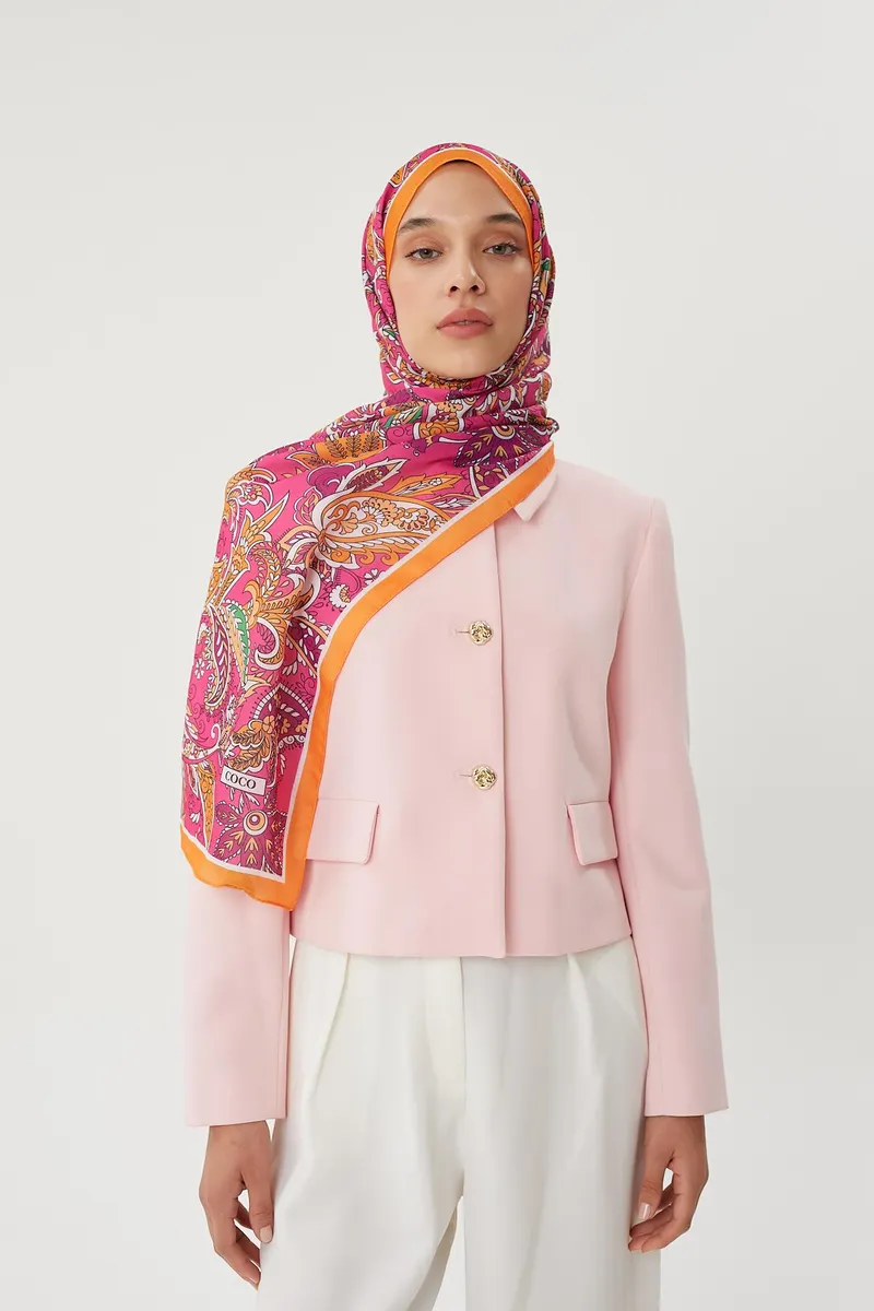 Turuncu & Fuşya Retro Desen Şal