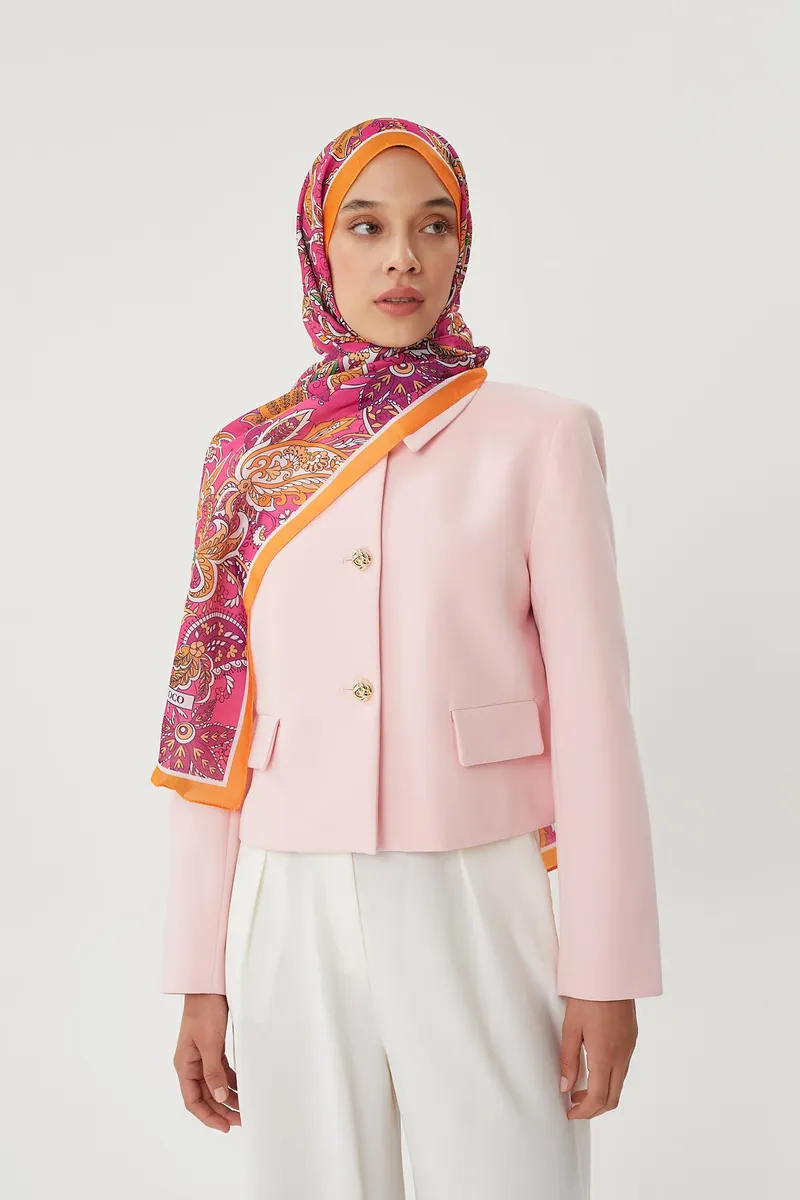 Turuncu & Fuşya Retro Desen Şal · görsel 2