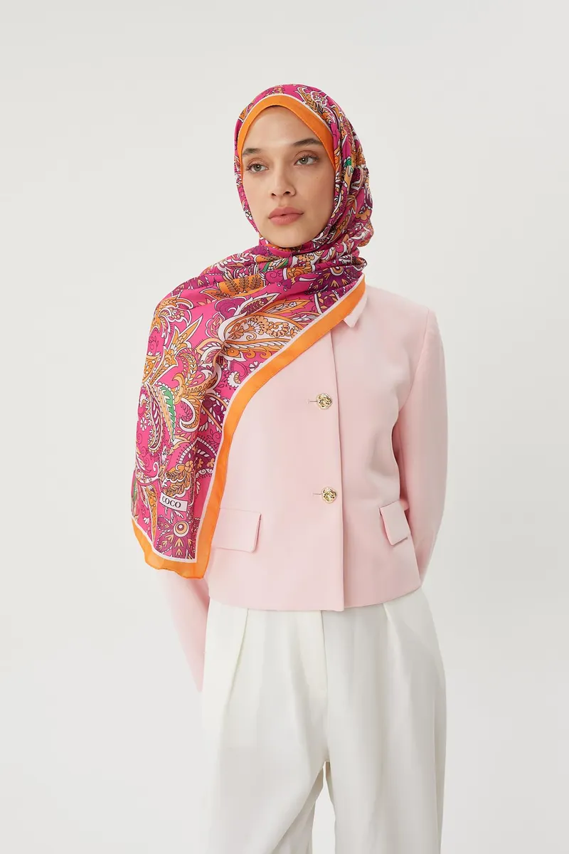 Turuncu & Fuşya Retro Desen Şal · görsel 3