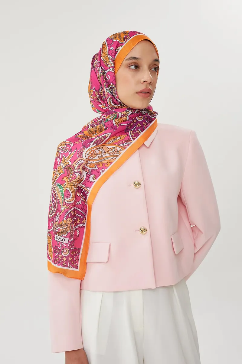 Turuncu & Fuşya Retro Desen Şal · görsel 4