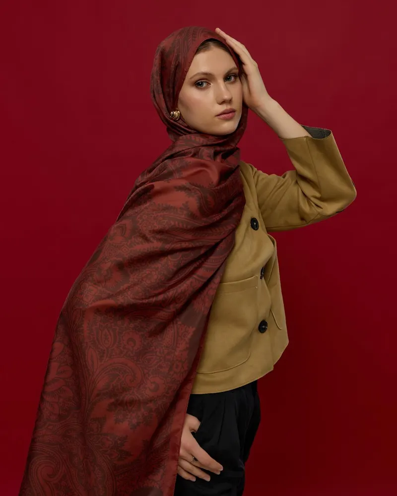 Tuzlu Karamel & Kestane Kabuğu Sultani Desen Şal - 14