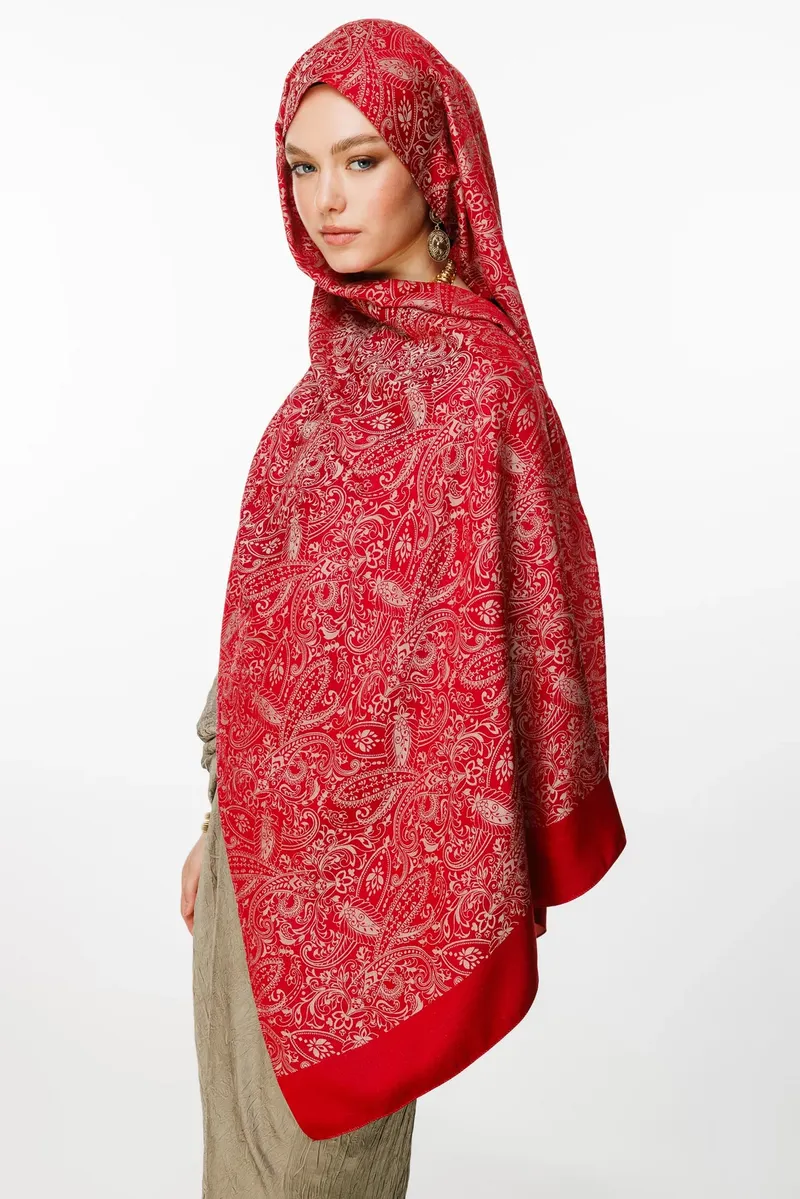 Bordo-Mint Yeşili Velora Desen Çift Taraflı Şal · görsel 2