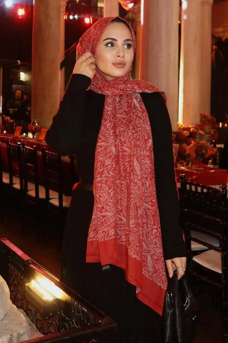 Bordo-Mint Yeşili Velora Desen Çift Taraflı Şal · görsel 3
