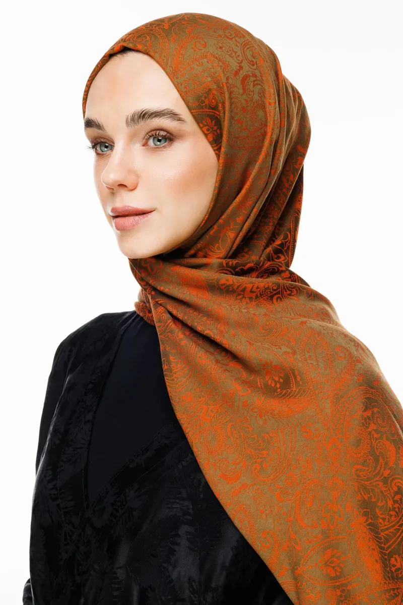 Koyu Haki-Tarçın Velora Desen Çift Taraflı Şal