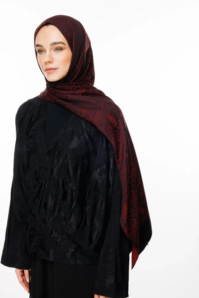 Siyah-Bordo Velora Desen Çift Taraflı Şal