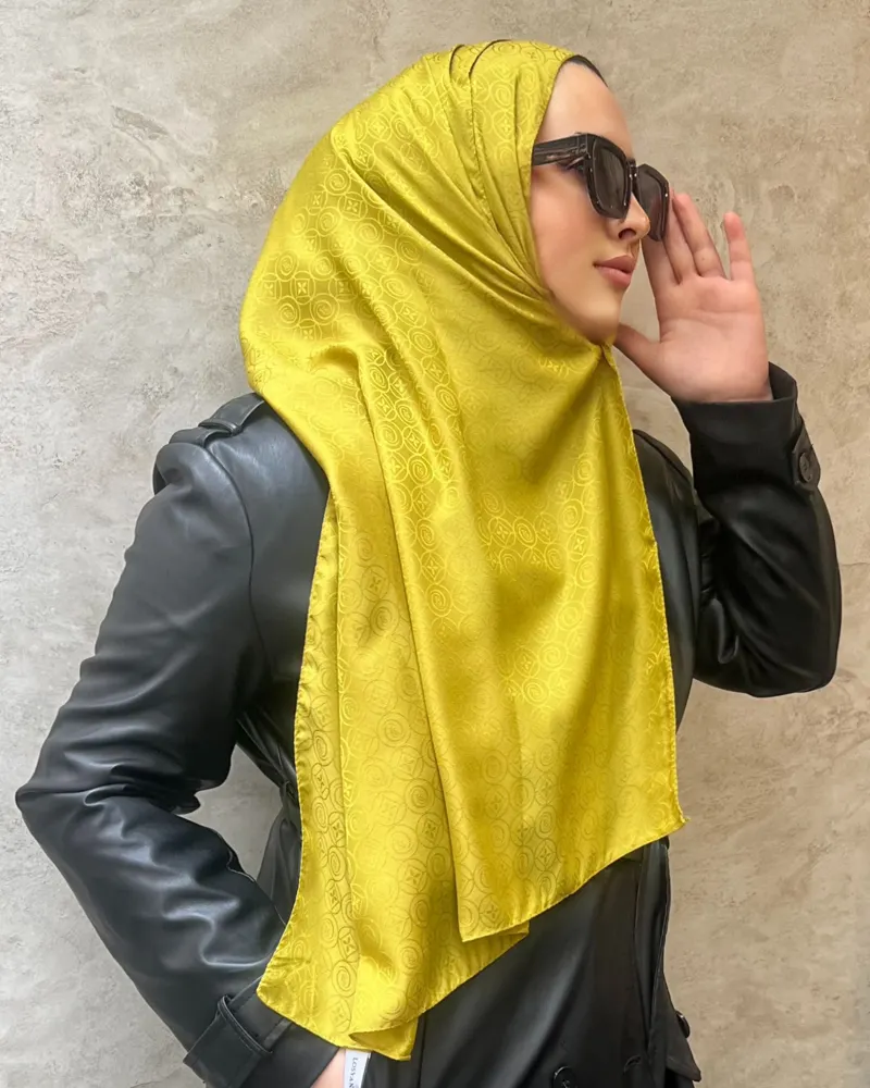 Yağ Yeşili Luxe Desen Jakar Şal