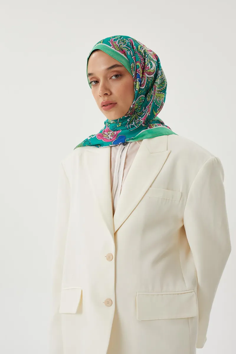 Yeşil & Benetton Retro Desen Şal · görsel 3