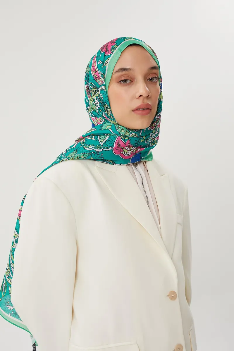 Yeşil & Benetton Retro Desen Şal · görsel 4