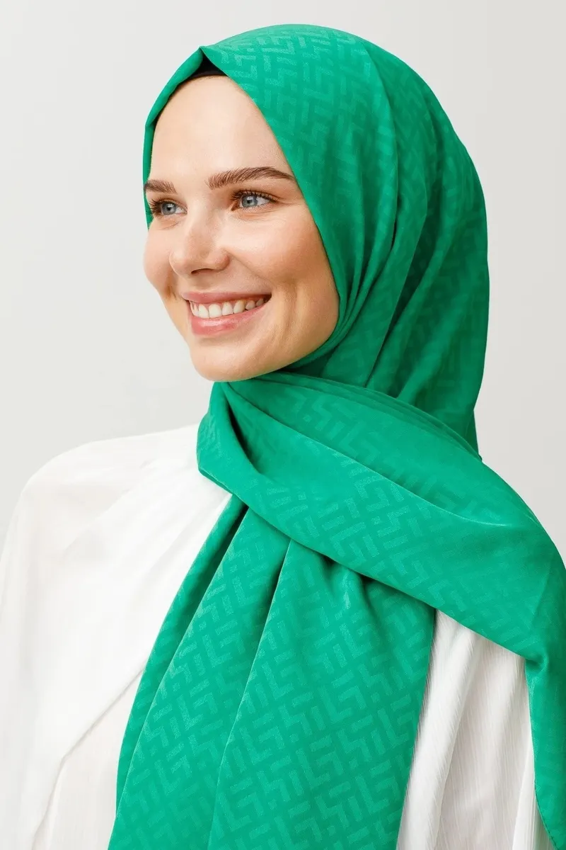 Benetton Yeşili Z Desen İpeksi Jakar Şal