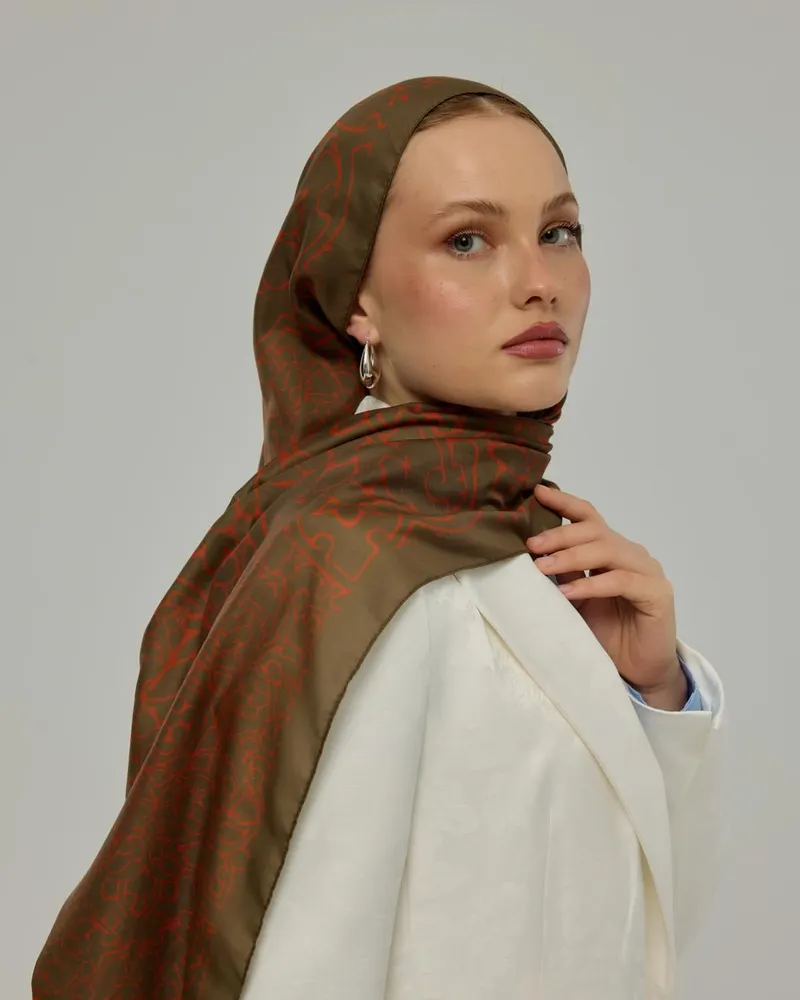 Zeytin Kabuğu & Tarçın Işıltısı Harem Rüyası Desen Şal - 17