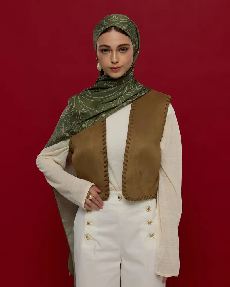 Zeytin Yeşili & Badem Kremi Efsunlu Desen Şal - 37 · görsel 4