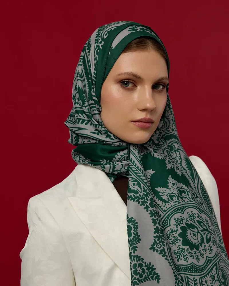 Zümrüt & Krem Sultani Desen Şal - 55