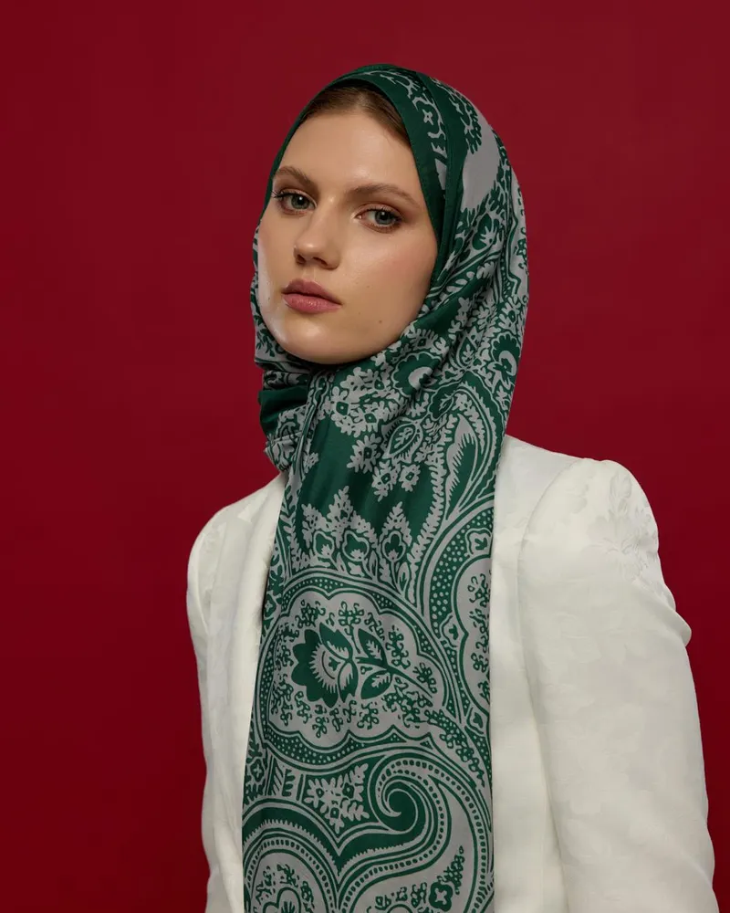 Zümrüt & Krem Sultani Desen Şal - 55