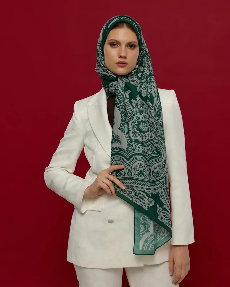Zümrüt & Krem Sultani Desen Şal - 55