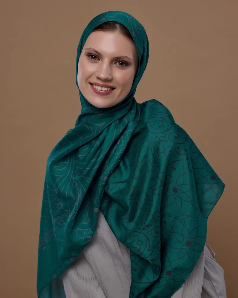 Zümrüt & Lavanta Çizgisi Efsunlu Desen Şal - 53