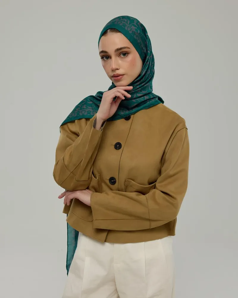 Zümrüt & Lavanta Çizgisi Lale Bahçesi Desen Şal - 53